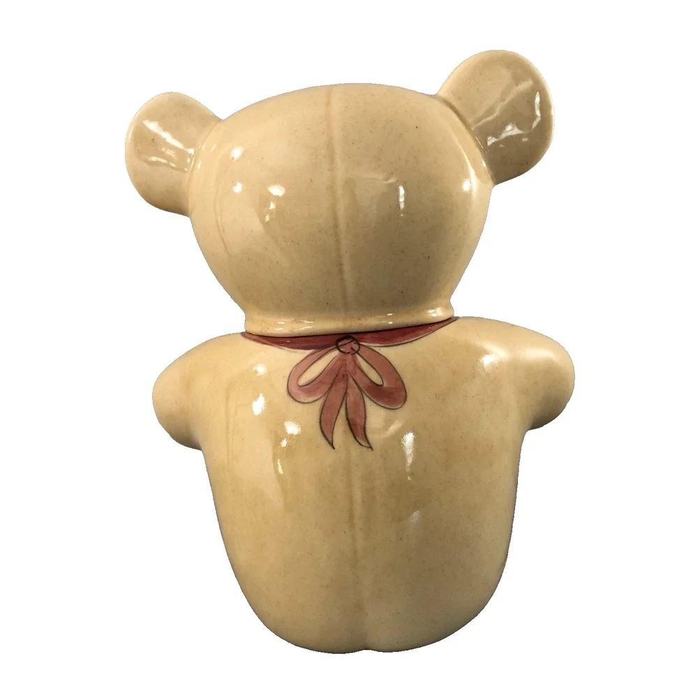 Teddy Bear Cookie Jar Tan Brown‎ Red Sweets Snacks Kitchen
